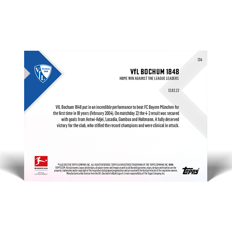 Home win against the league leaders - Bundesliga TOPPS NOW Card #134 - PR: 399 - Image 2