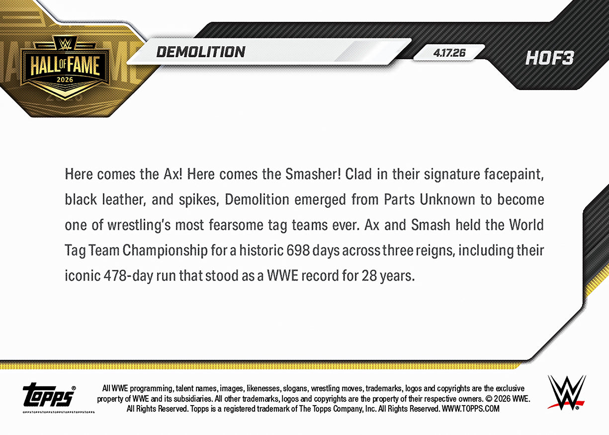 Demolition - 2026 WWE Topps NOW - Card HOF3 - PR: 500 - Image 2