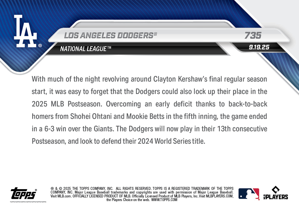 Los Angeles Dodgers - 2025 MLB Topps NOW - Card 735 - PR: 1355 - Image 2