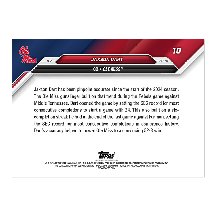 Jaxson Dart - 2024 Bowman U NOW Football Card 10 - PR: 690 - Image 2