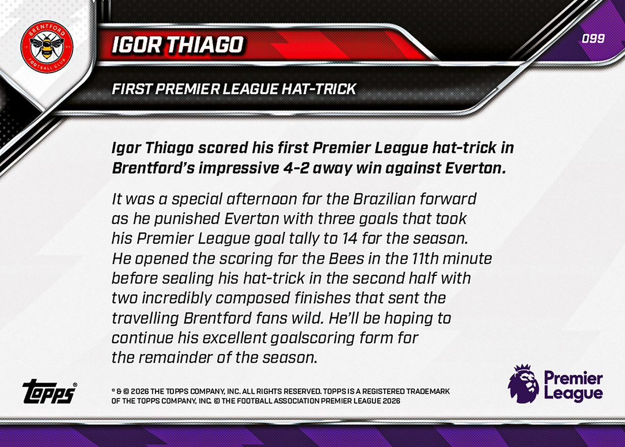 Igor Thiago - 2025-26 Premier League Topps NOW - Card 99 - PR: 268 - Image 7