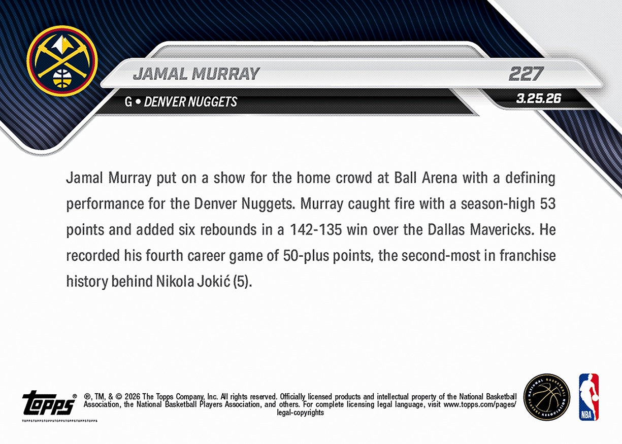 Jamal Murray - 2025-26 NBA Topps NOW - Card 227 - PR: 551 - Image 2