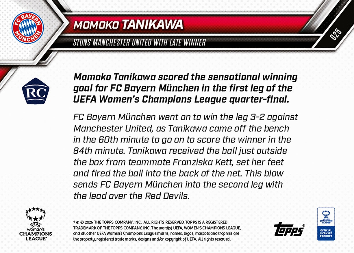 Momoko Tanikawa - 2025-26 UWCL Topps NOW - Card 25 - PR: 1027 - Image 7