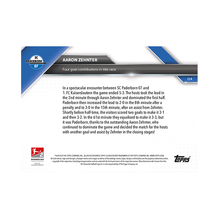 Aaron Zehnter - 2024-25 Bundesliga Topps NOW Card 144 - PR: 136 - Image 2