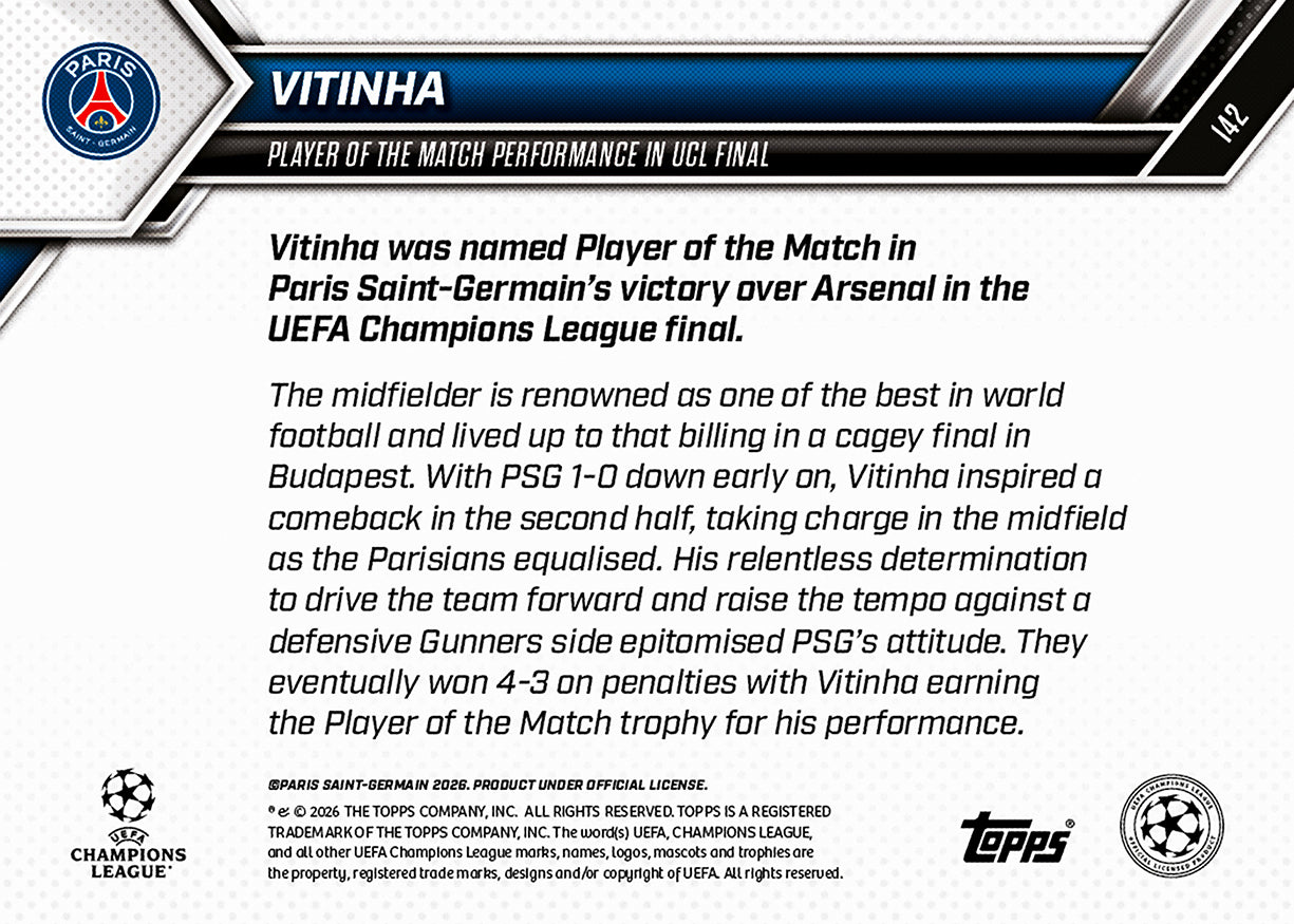 Vitinha - 2025-26 UCL Topps NOW - Card 142 - PR: 2235 - Image 9