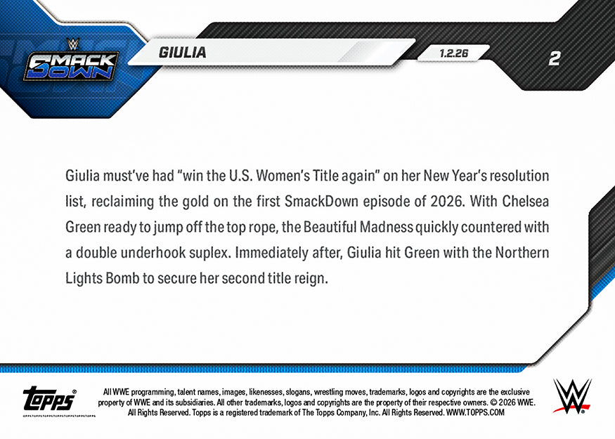 Giulia - 2026 WWE Topps NOW - Card 2 - PR: 1610 - Image 2