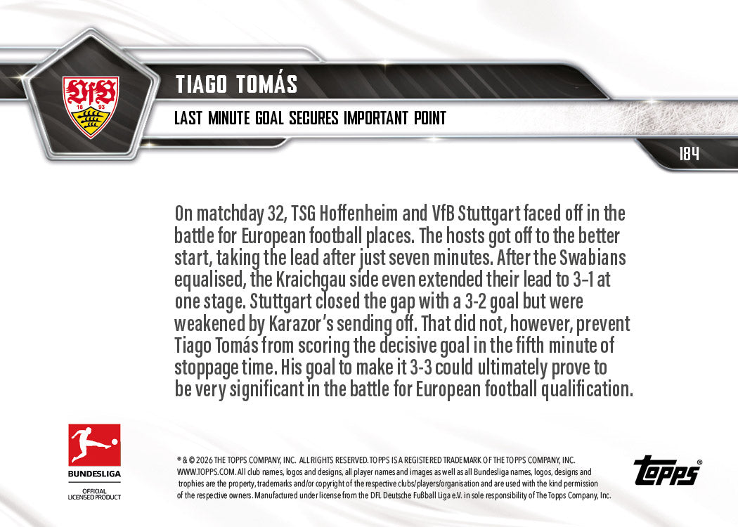 Tiago Tomás - 2025-26 Bundesliga Topps NOW - Card 184 - PR: 148 - Image 7