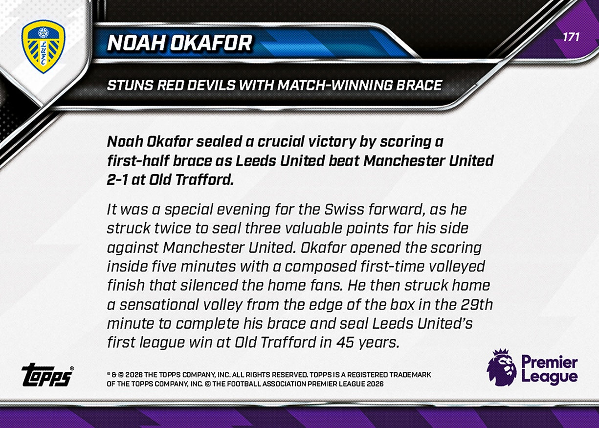 Noah Okafor - 2025-26 Premier League Topps NOW - Card 171- PR: 485 - Image 7