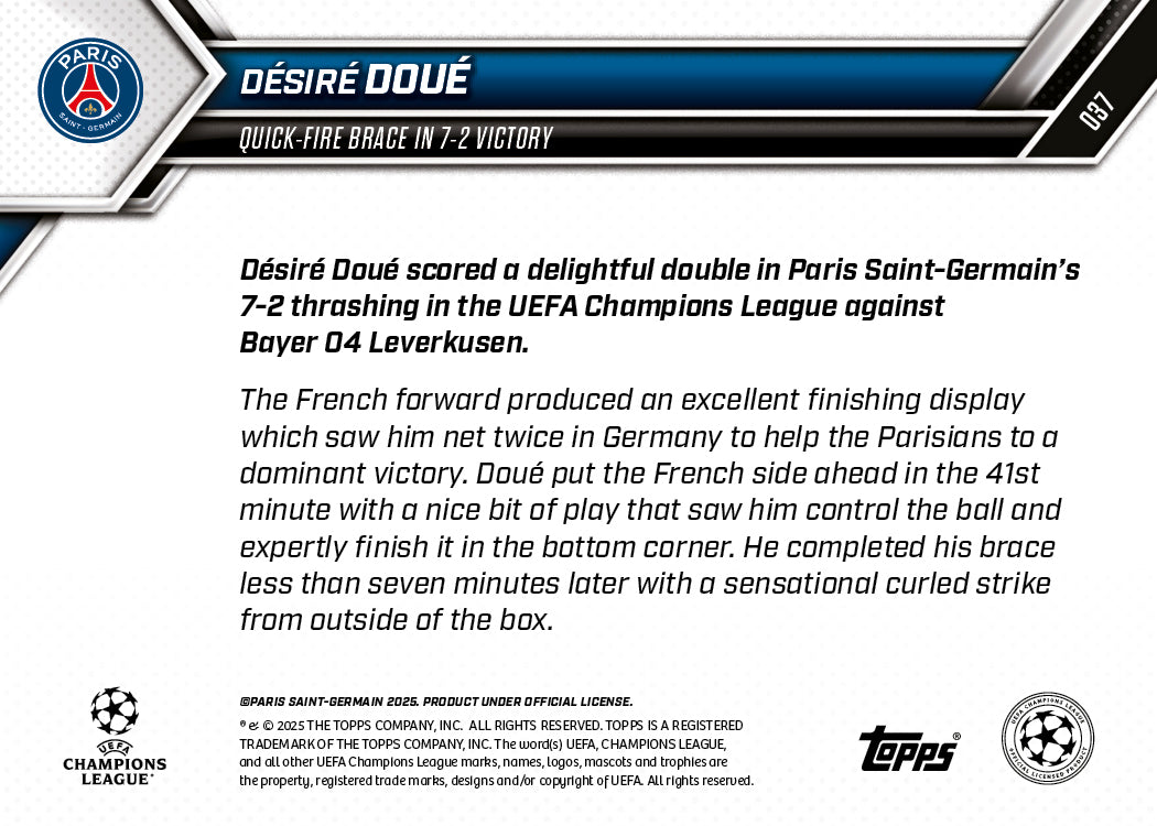 Désiré Doué - 2025-26 UCL Topps NOW - Card 37 - PR: 446 - Image 7