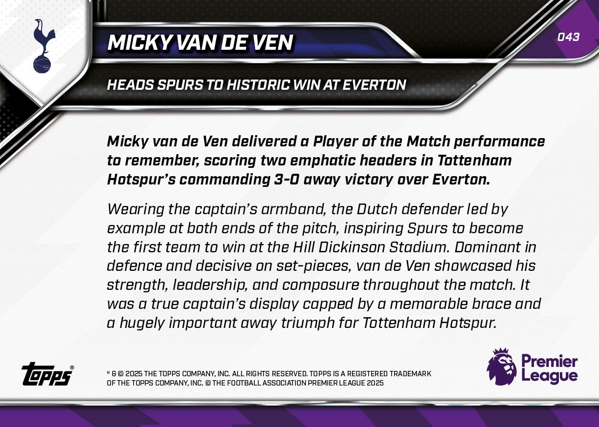 Micky van de Ven - 2025-26 Premier League Topps NOW - Card 43 - PR: 510 - Image 7
