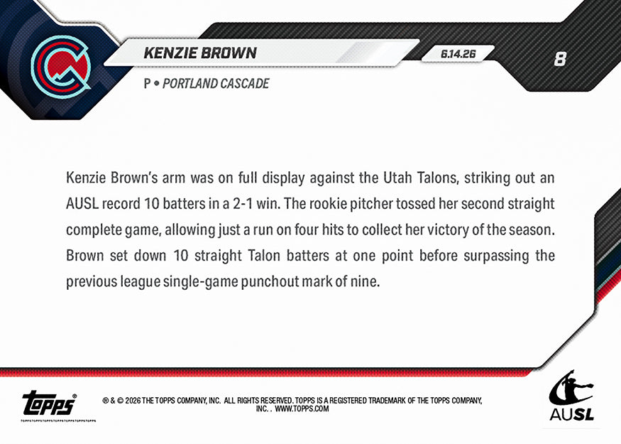 Kenzie Brown - 2026 AUSL Topps NOW - Card 8 - PR: 714 - Image 2