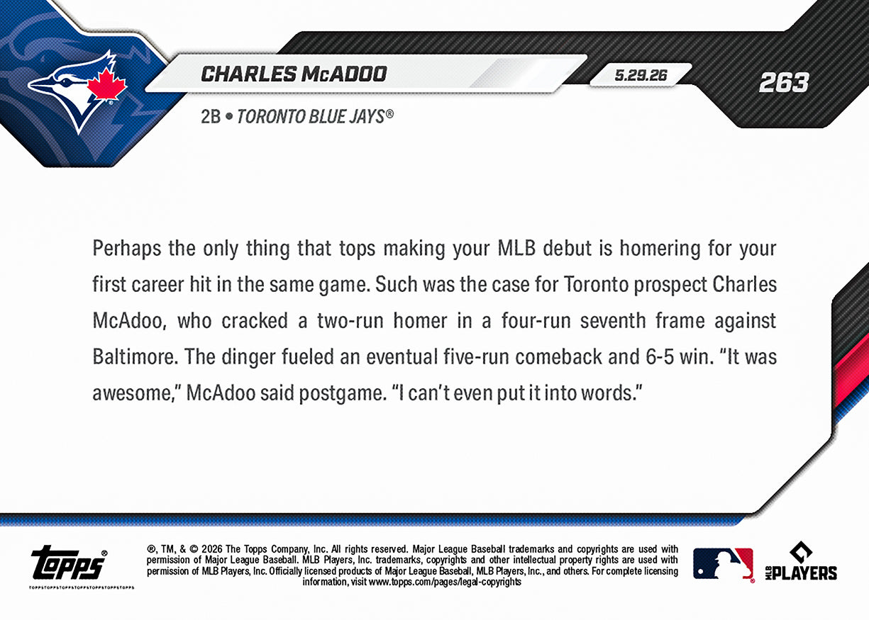 Charles McAdoo - 2026 MLB Topps NOW - Card 263 - PR: 943 - Image 2