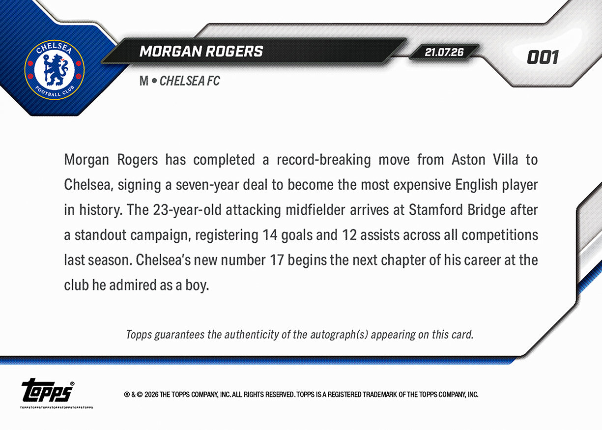 Morgan Rogers - 2026-27 Chelsea FC Topps NOW - Card 1 - PR: 1614 - Image 8