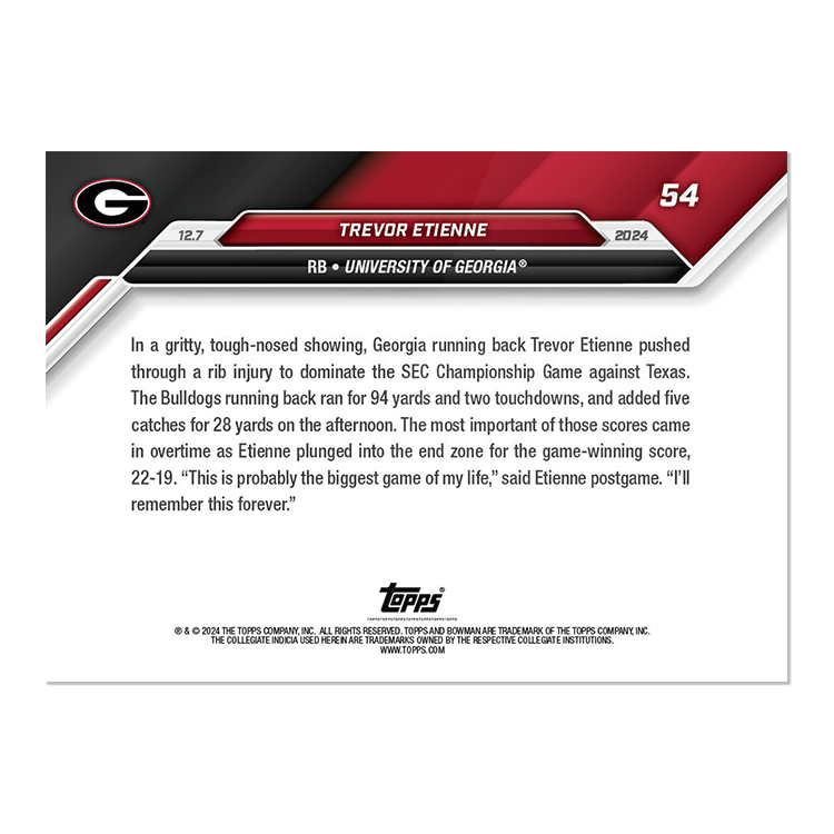 Alternative view of Trevor Etienne - 2024 Bowman U NOW Football Card 54 - PR: 532
