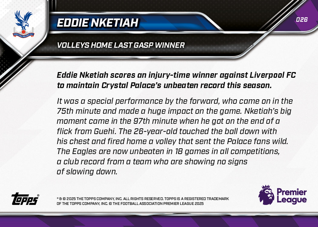 Eddie Nketiah - 2025-26 Premier League Topps NOW - Card 26 - PR: 229 - Image 7