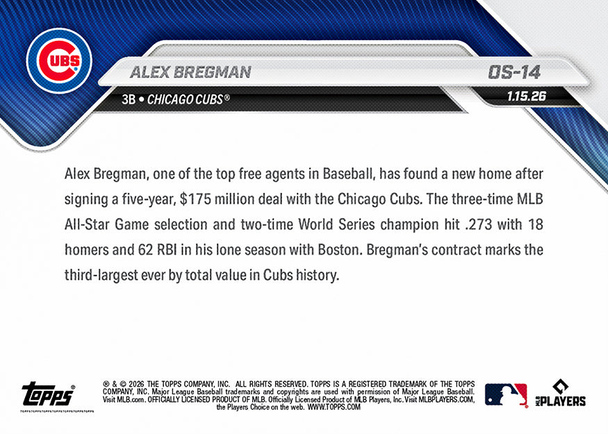 Alex Bregman - 2025 MLB Topps NOW - Card OS-14 - PR: 2176 - Image 3