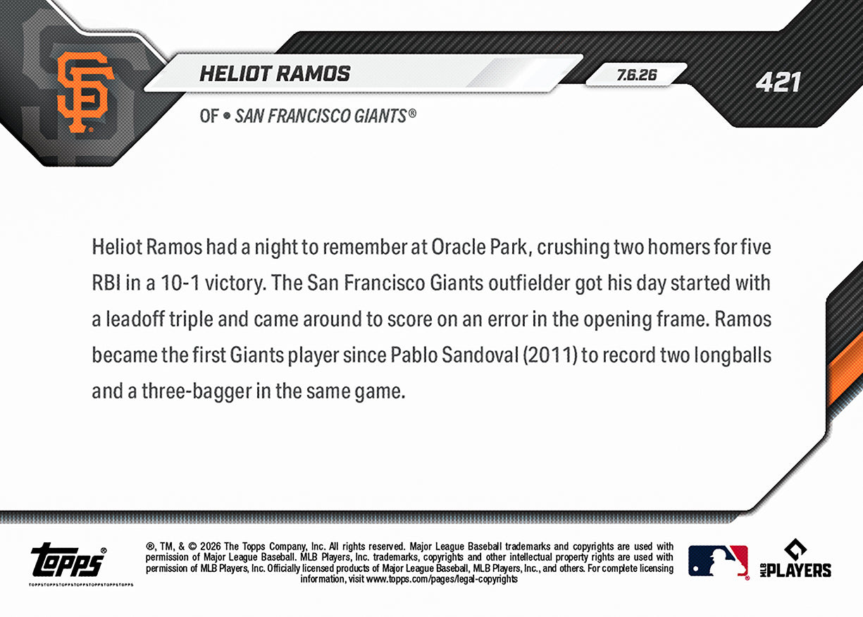 Heliot Ramos - 2026 MLB Topps NOW - Card 421 - PR: 511 - Image 2