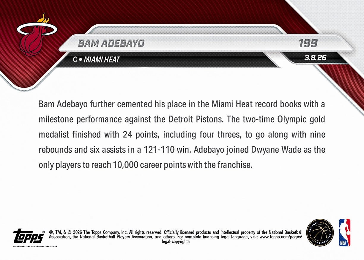Bam Adebayo - 2025-26 NBA Topps NOW - Card 199 - PR: 1228 - Image 2