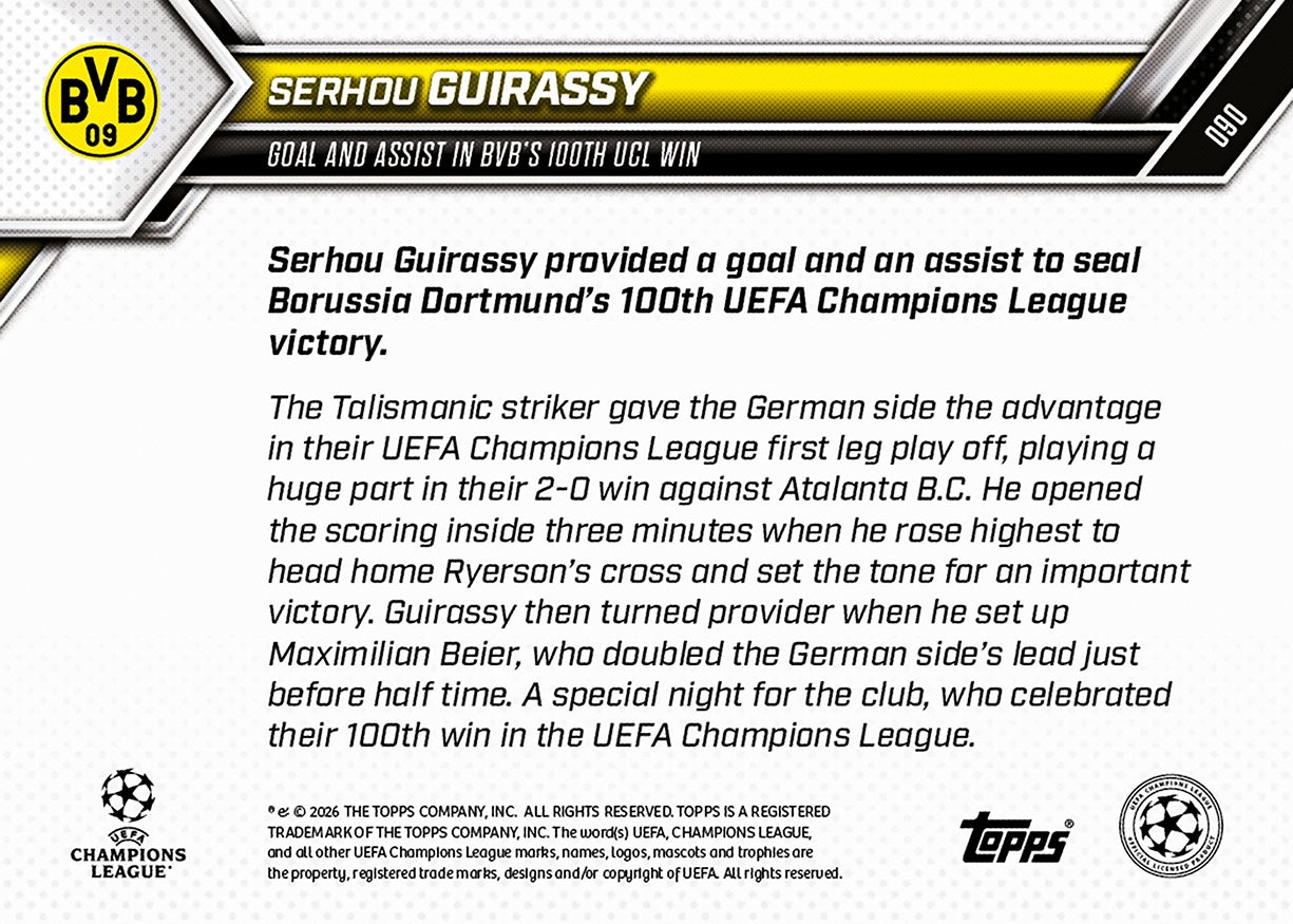 Serhou Guirassy - 2025-26 UCL Topps NOW - Card 90 - PR: 197 - Image 7