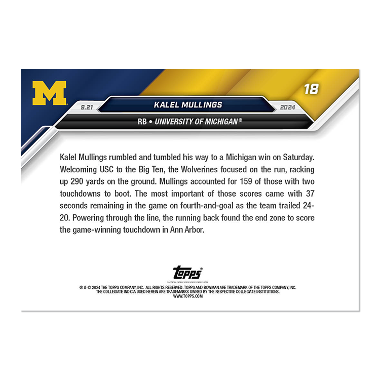 Kalel Mullings - 2024 Bowman U NOW Football Card 18 - PR: 1176 - Image 2