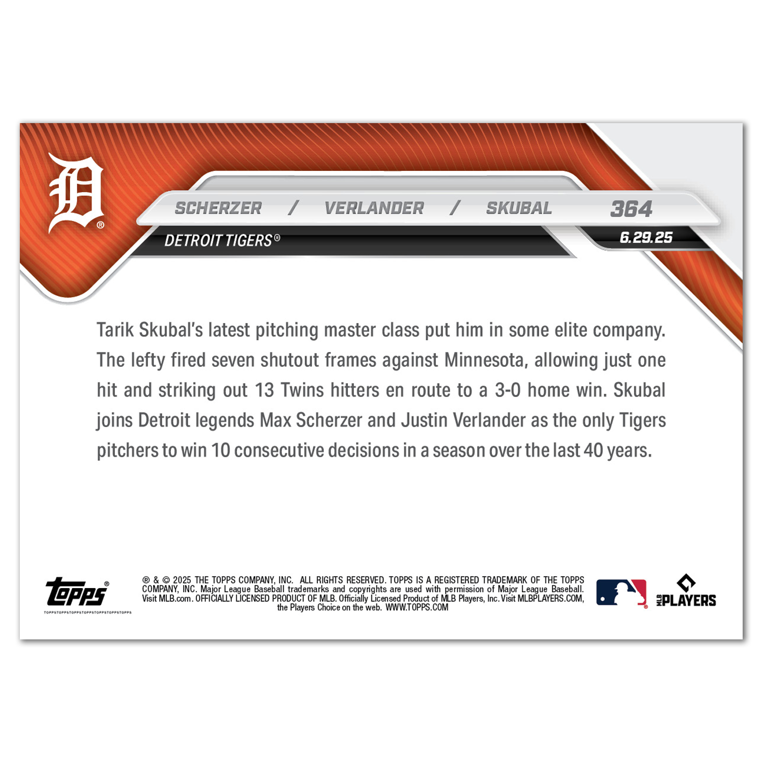 Max Scherzer / Justin Verlander / Tarik Skubal - 2025 MLB Topps NOW - Card 364 - PR: 2157 - Image 2