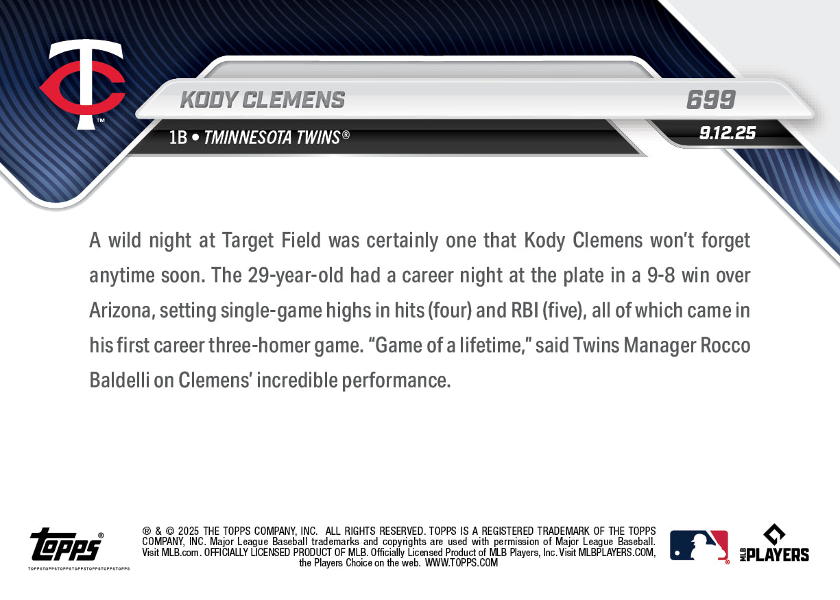 Kody Clemens - 2025 MLB Topps NOW - Card 699 - PR: 582 - Image 2