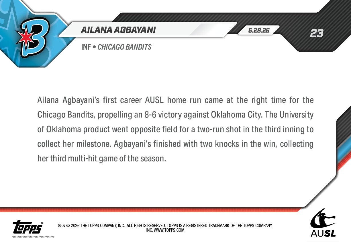 Ailana Agbayani - 2026 AUSL Topps NOW - Card 23 - PR: 1228 - Image 3