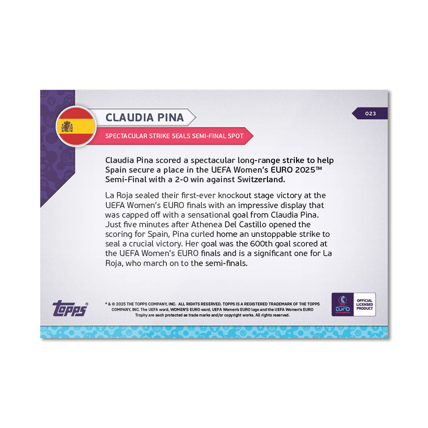 Claudia Pina - UEFA Women’s EURO 2025™ Topps NOW - Card 23 - PR: 348 - Image 7