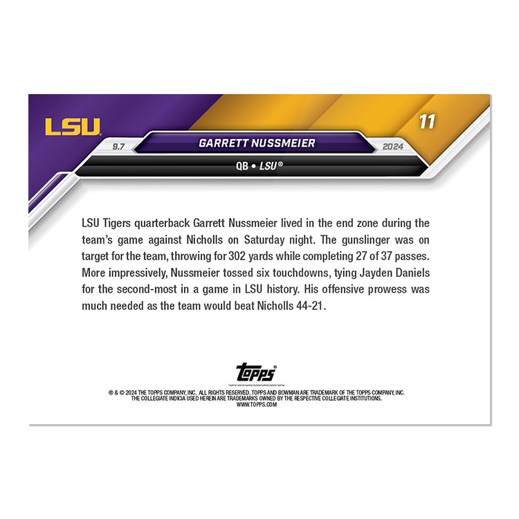 Garrett Nussmeier - 2024 Bowman U NOW Football Card 11 - PR: 608 - Image 2