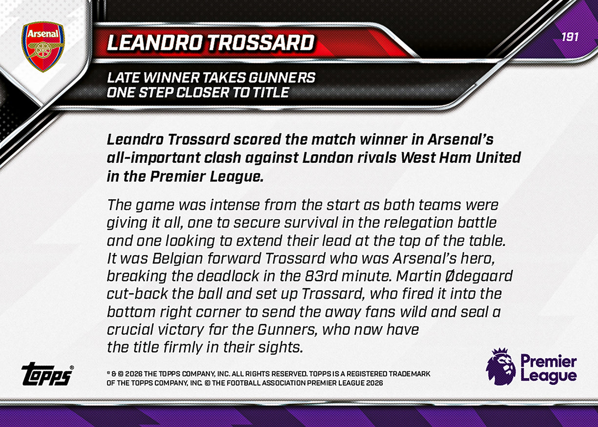 Leandro Trossard - 2025-26 Premier League Topps NOW - Card 191 - PR: 1721 - Image 7