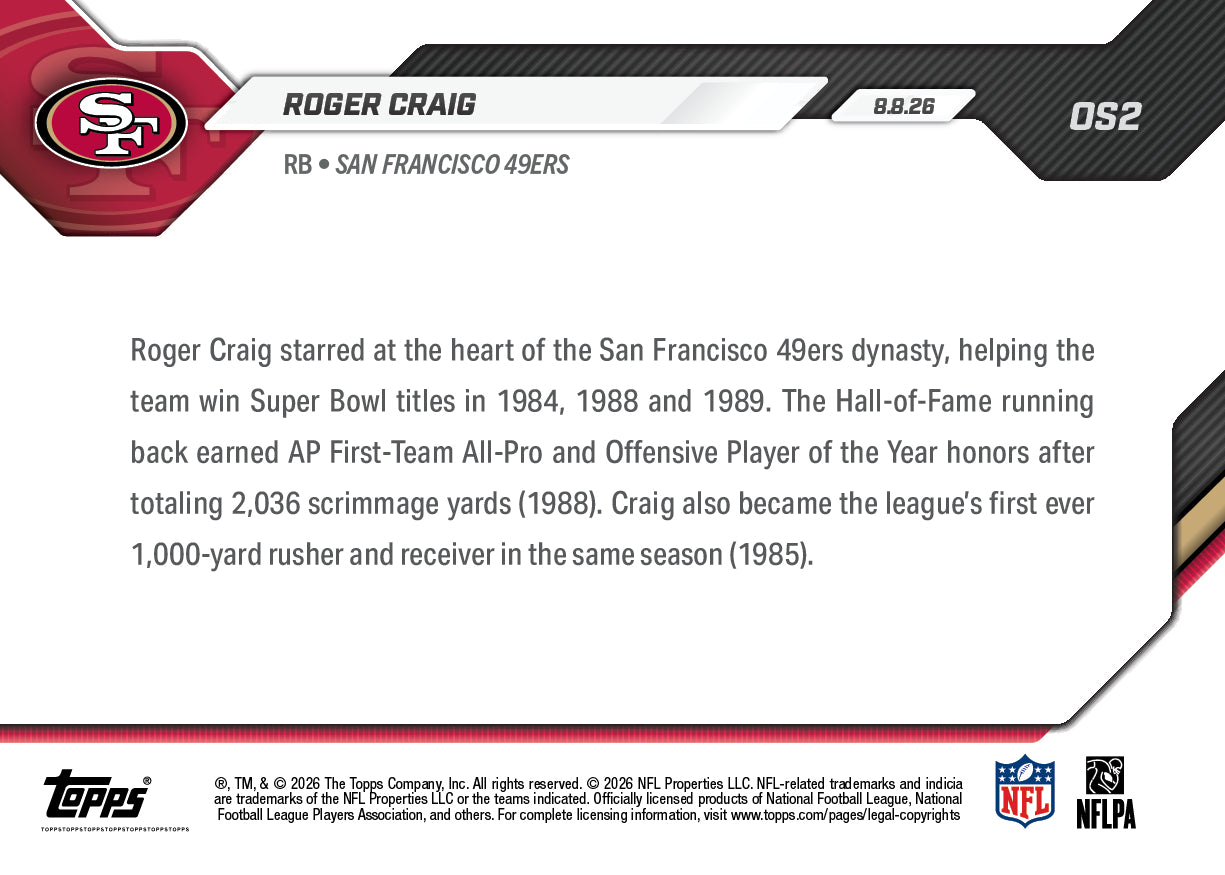 Roger Craig - 2026 NFL Topps NOW - Card OS02 - PR: 1617 - Image 3