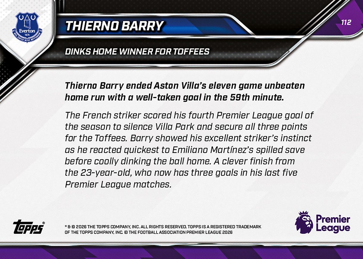 Thierno Barry - 2025-26 Premier League Topps NOW - Card 112 - PR: 206 - Image 7