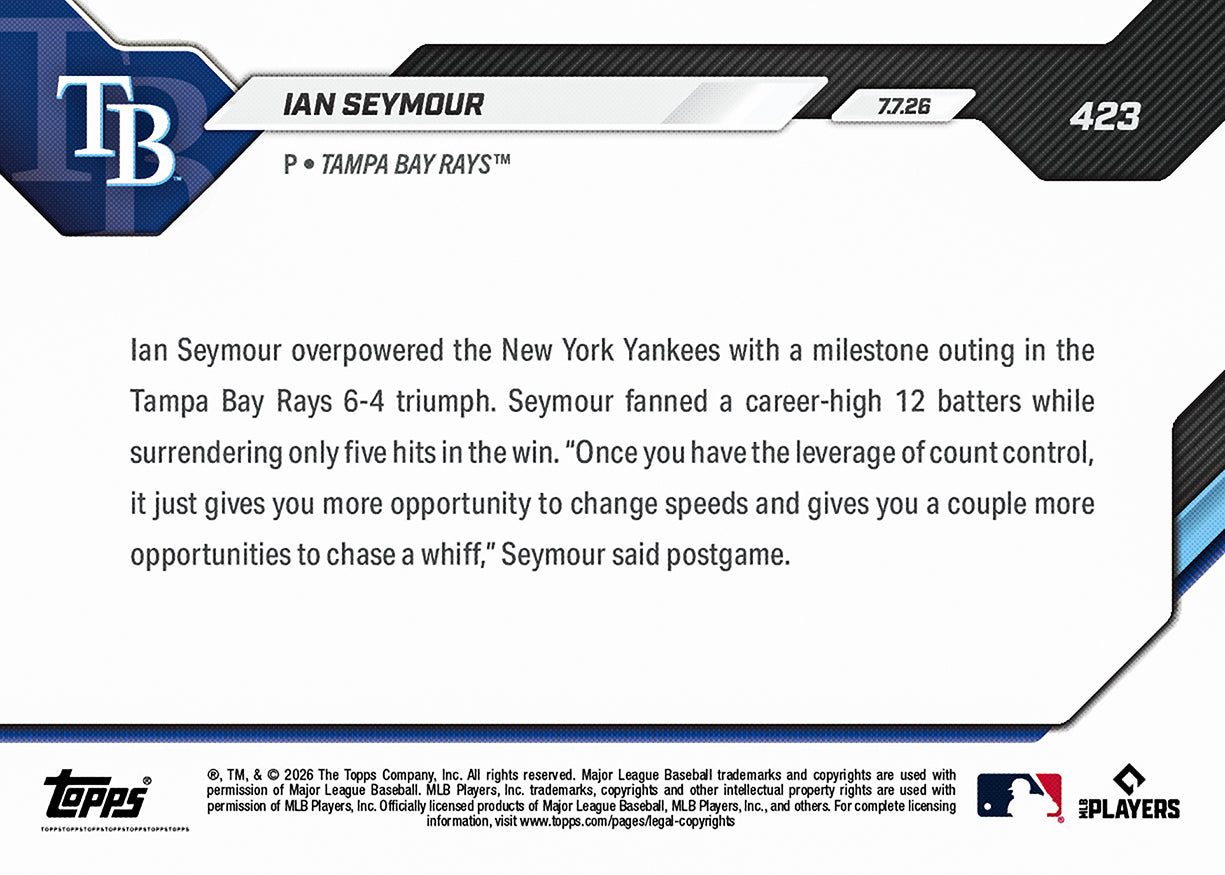 Ian Seymour - 2026 MLB Topps NOW - Card 423 - PR: 438 - Image 2