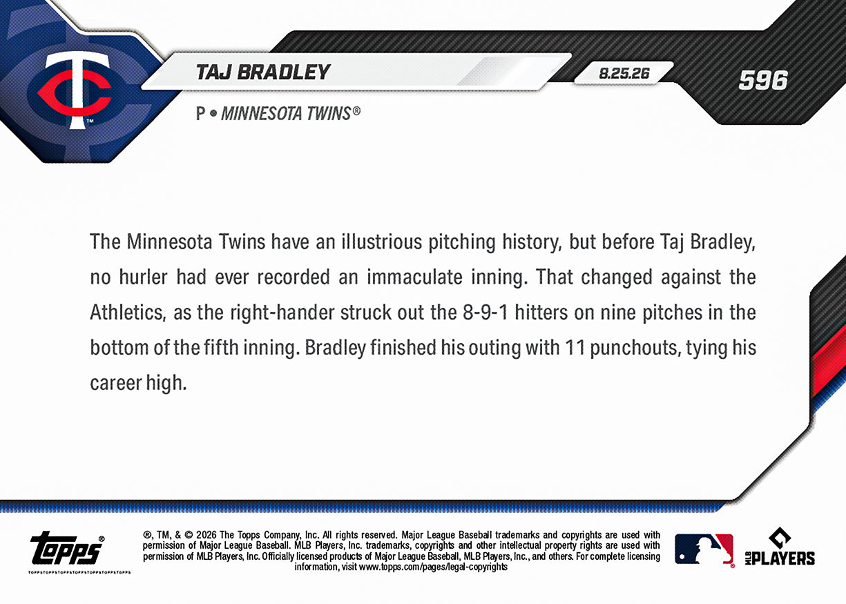 Taj Bradley - 2026 MLB Topps NOW - Card 596 - PR: 1027 - Image 2