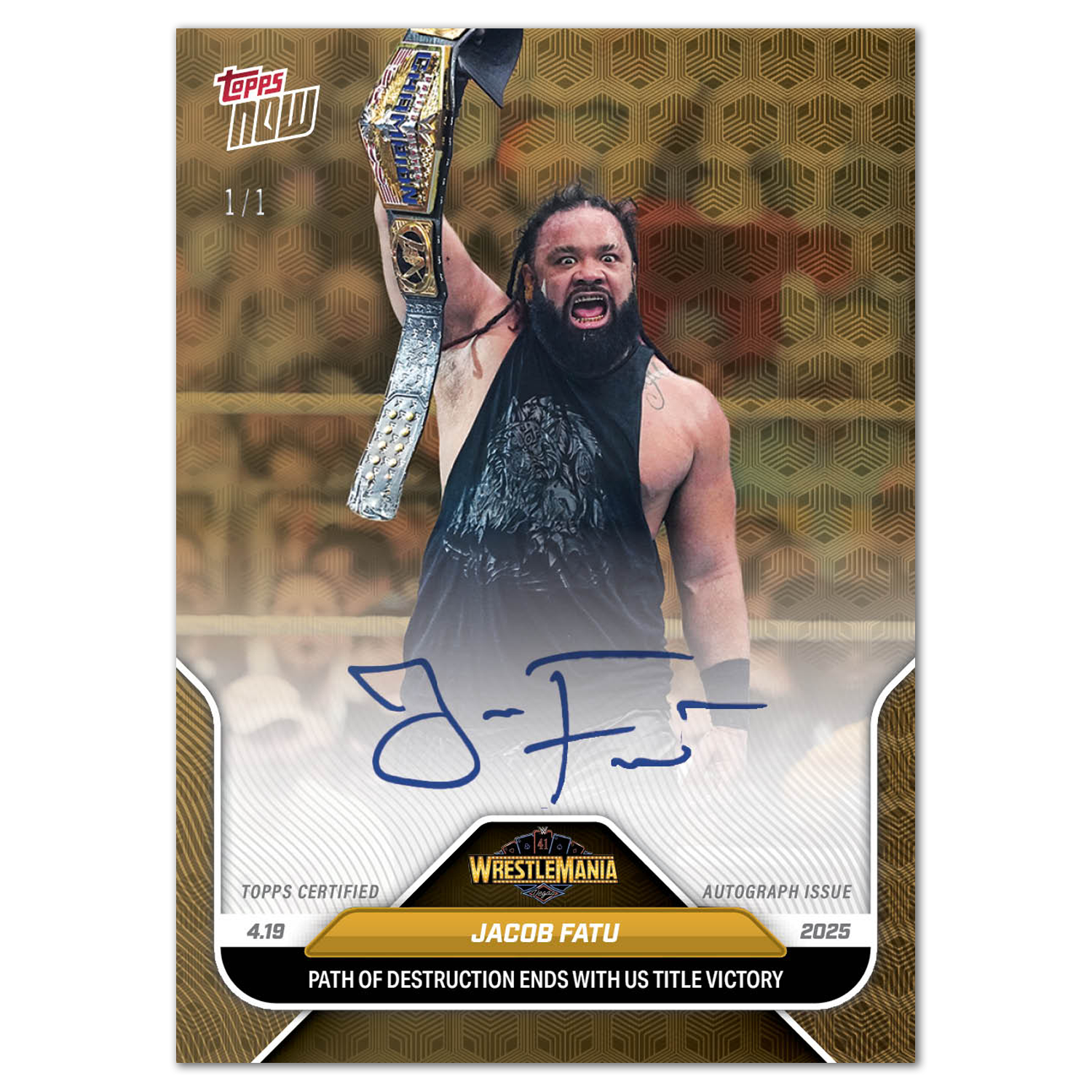 Jacob Fatu - 2025 WWE Topps NOW - Card 39 - LOOK FOR AUTOS - PR: 3413 - Image 2
