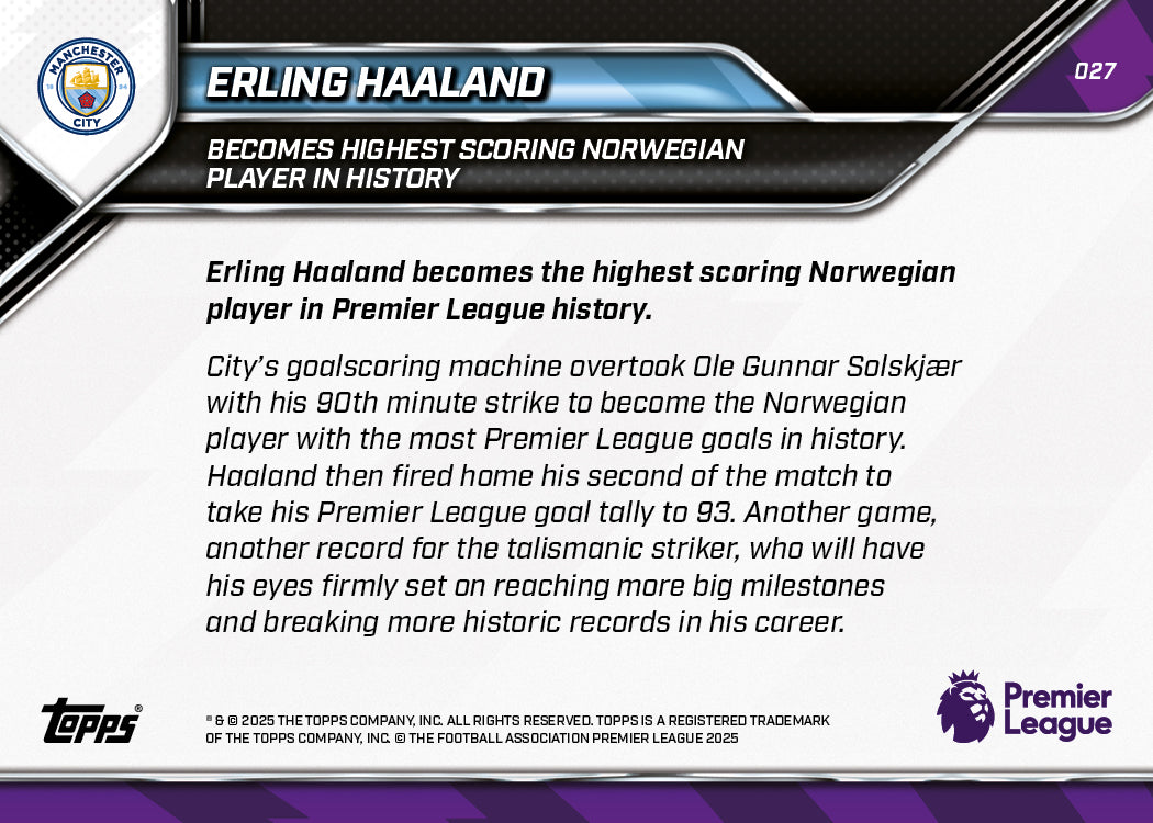 Erling Haaland - 2025-26 Premier League Topps NOW - Card 27 - PR: 1315 - Image 7