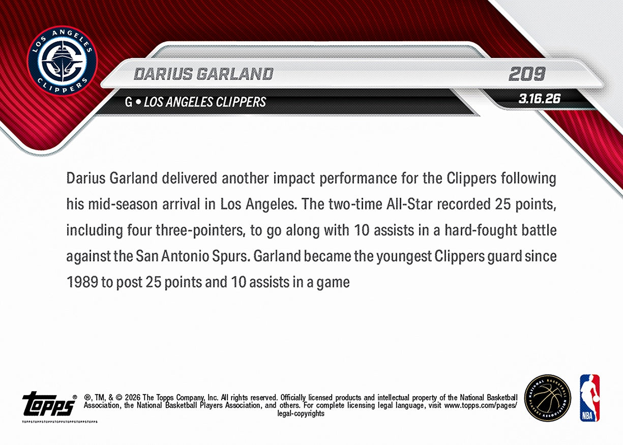 Darius Garland - 2025-26 NBA Topps NOW - Card 209 - PR: 411 - Image 2