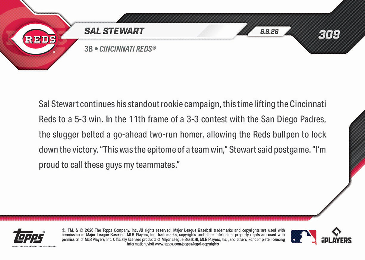 Sal Stewart - 2026 MLB Topps NOW - Card 309 - PR: 1540 - Image 3