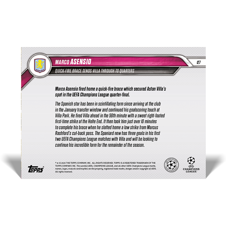 Marco Asensio - 2024-25 UCL Topps NOW Card 127 - PR: 121 - Image 2