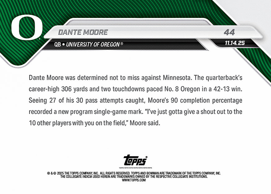 Dante Moore - 2025-26 Bowman U NOW Football - Card 44 - PR: 625 - Image 3