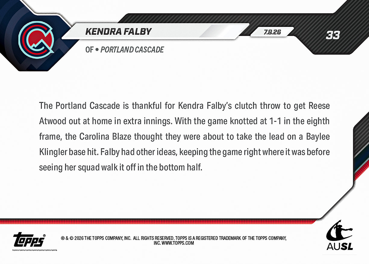 Kendra Falby - 2026 AUSL Topps NOW - Card 33 - PR: 684 - Image 3