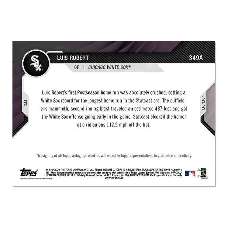 On-Card Auto # to 99 - Luis Robert - MLB TOPPS NOW Card 349A - Image 2