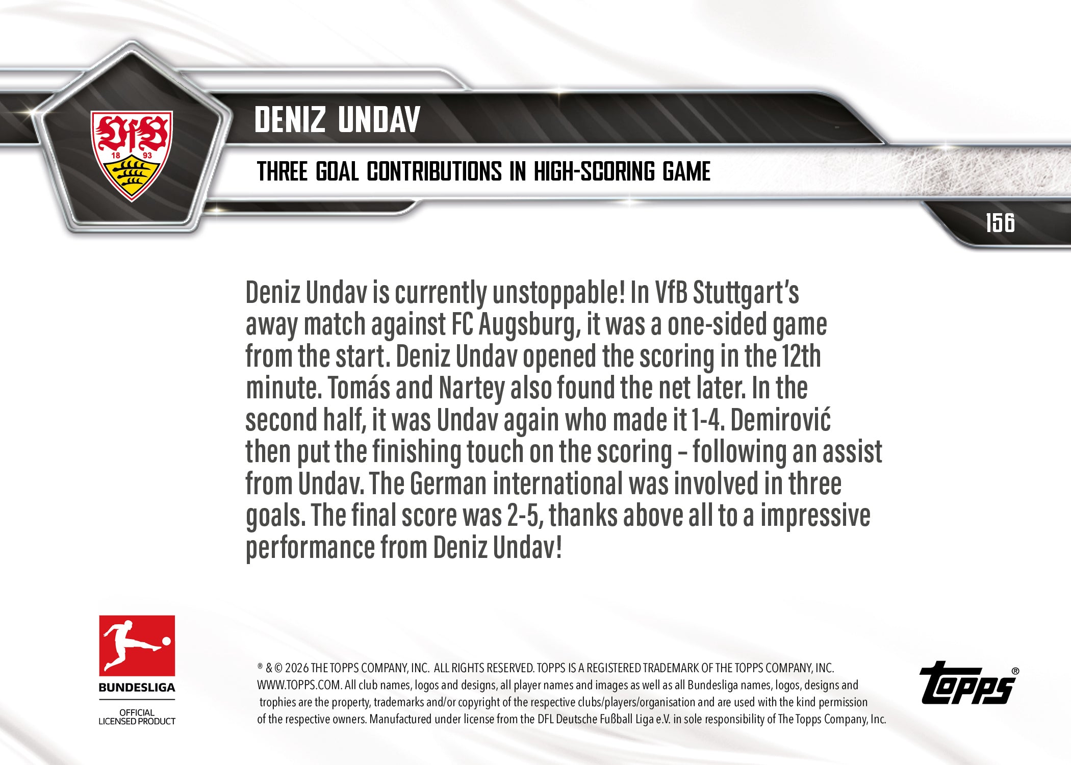 Deniz Undav - 2025-26 Bundesliga Topps NOW - Card 156 - PR: 204 - Image 7