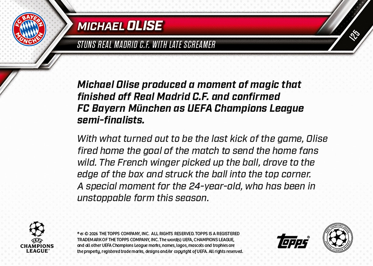 Michael Olise - 2025-26 UCL Topps NOW - Card 125 - PR: 2784 - Image 7