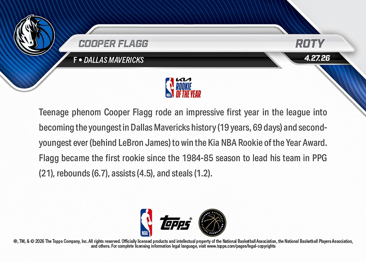 Cooper Flagg - 2025-26 NBA Topps NOW - Card ROTY - PR: 208,735 - Image 4