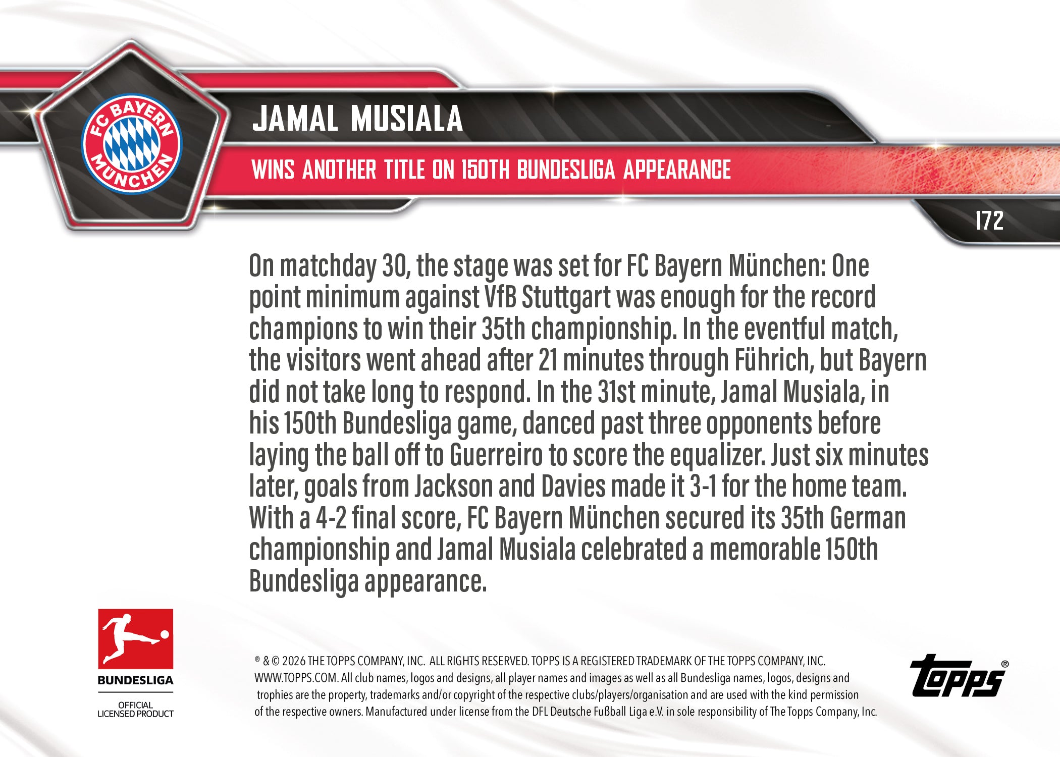 Jamal Musiala - 2025-26 Bundesliga Topps NOW - Card 172 - PR: 786 - Image 7