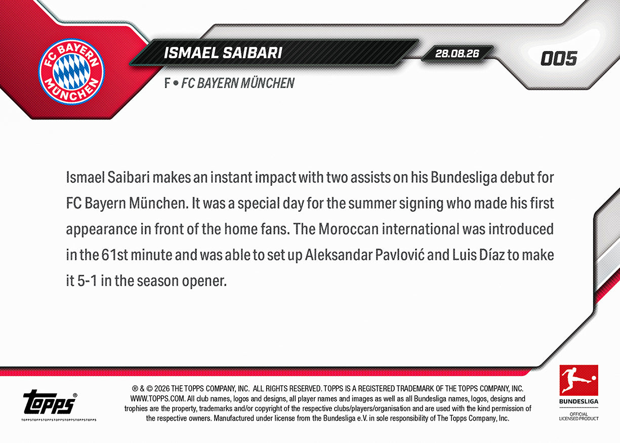Ismael Saibari - 2026-27 Bundesliga Topps NOW - Card 5 - Image 6