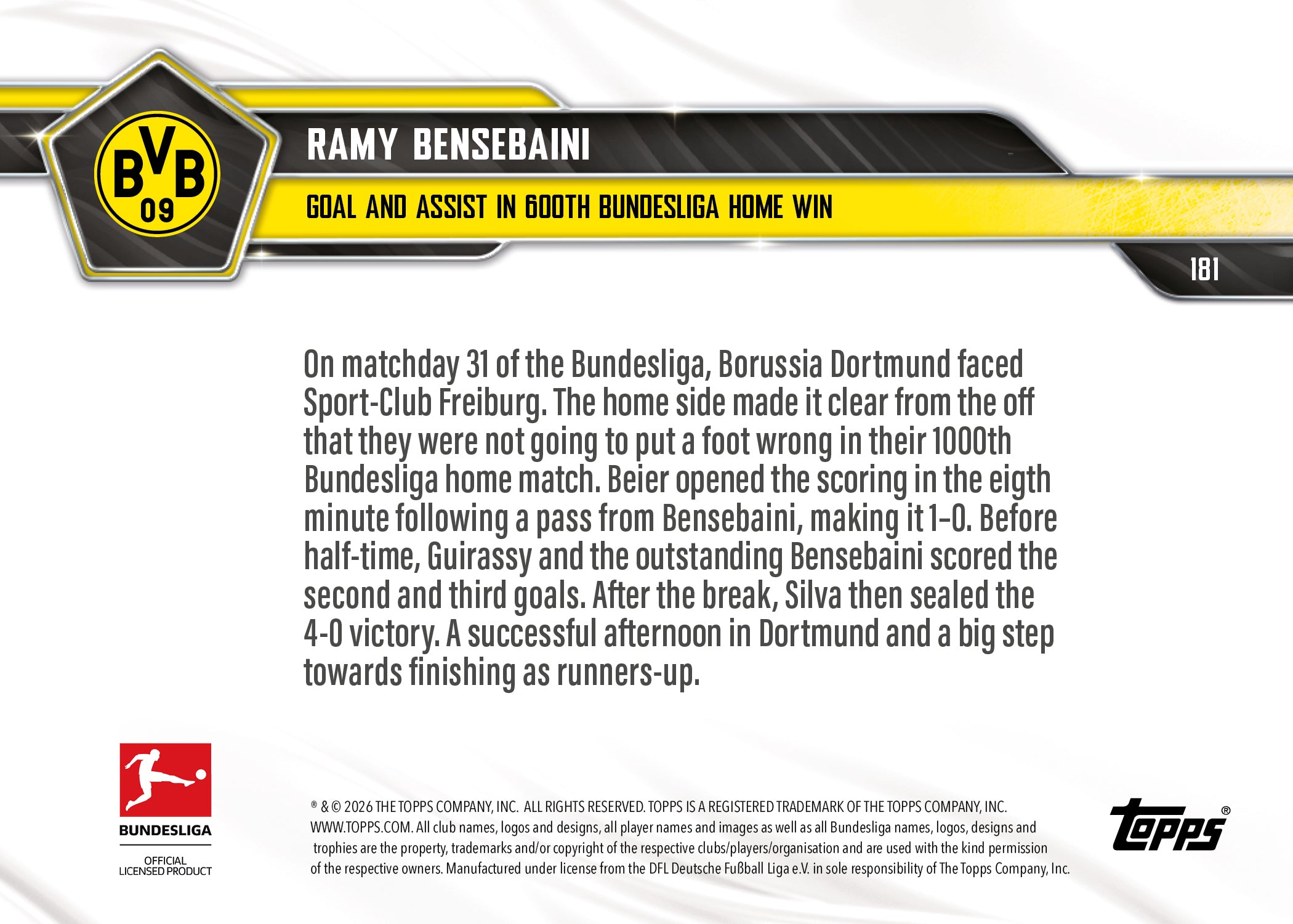 Ramy Bensebaini - 2025-26 Bundesliga Topps NOW - Card 181 - PR: 236 - Image 7