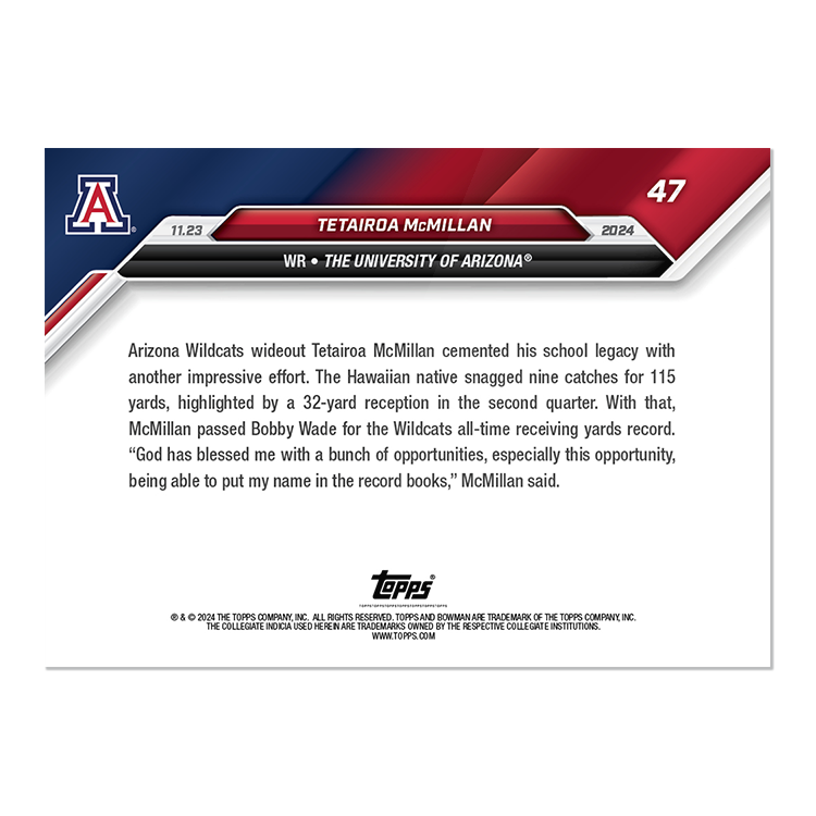Tetairoa McMillan - 2024 Bowman U NOW Football Card 47 - PR: 247 - Image 2