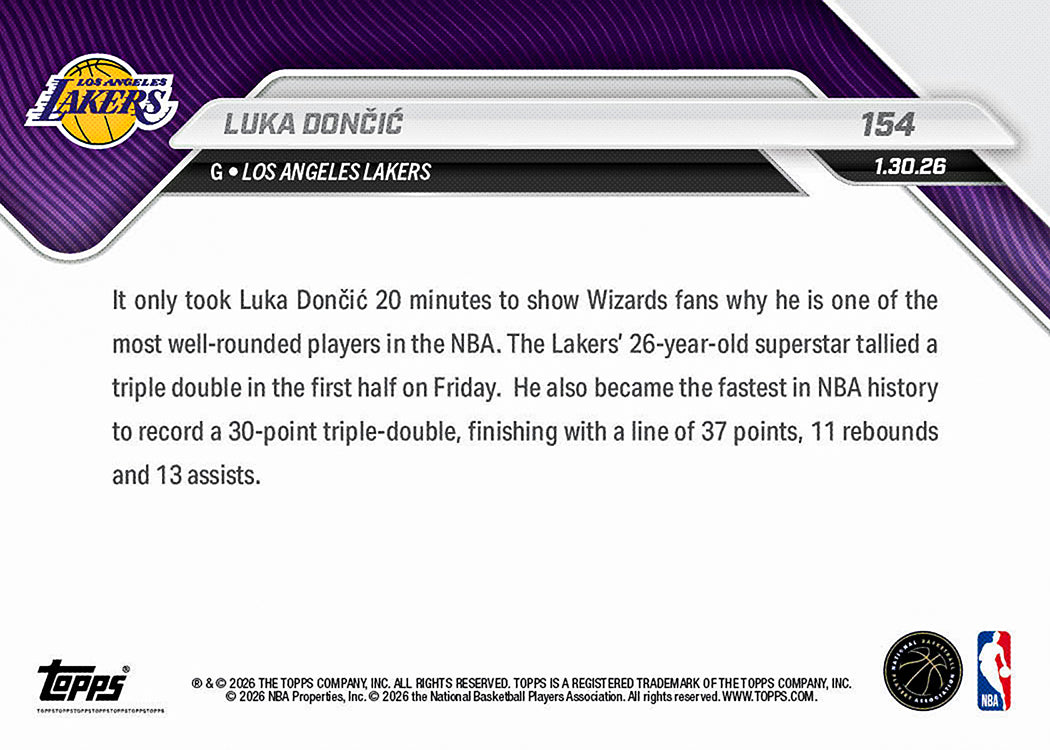 Luka Dončić - 2025-26 NBA Topps NOW - Card 154 - PR: 1875 - Image 2